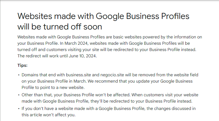 Google Business Sites Shutting Down